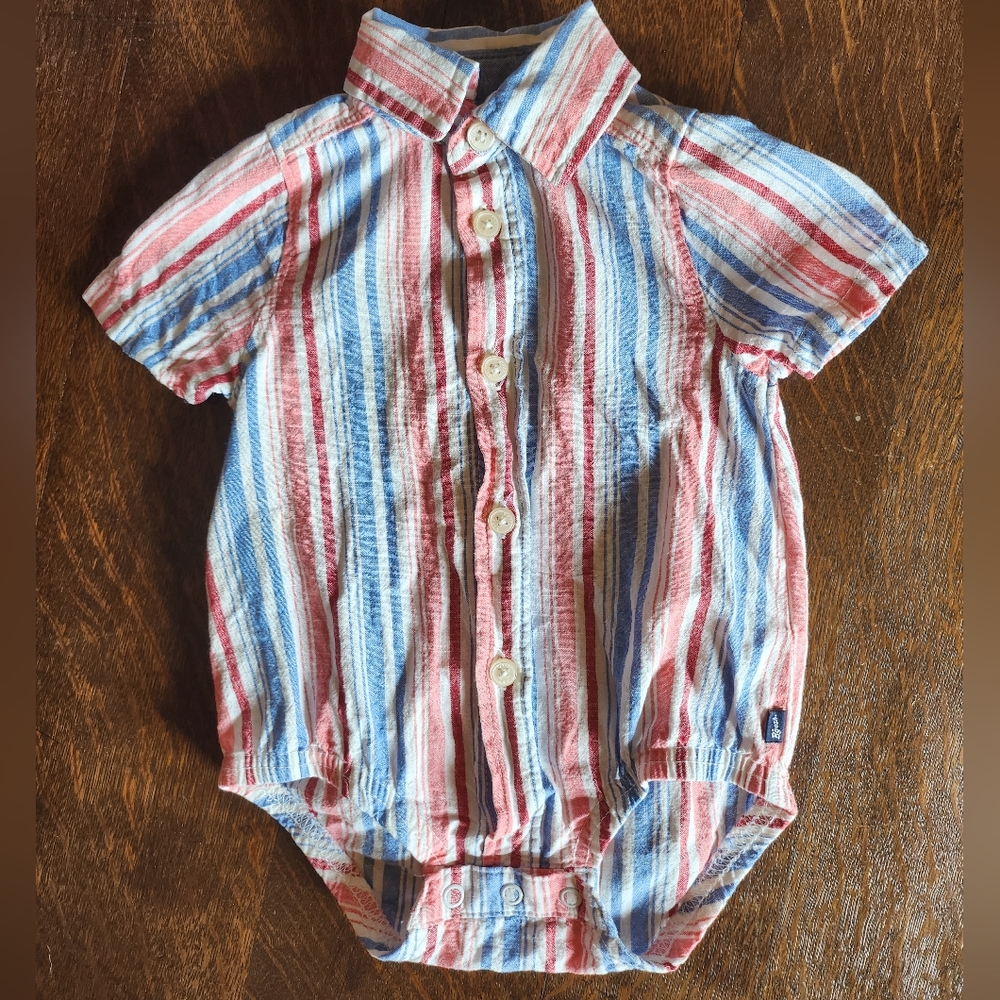 3Month Baby Boy Oshkosh B'gosh Cotton Linen Blend Button Up Onesie